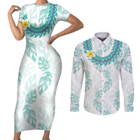 Jade Vine Lei Hawaii Couples Matching Short Sleeve Bodycon Dress and Long Sleeve Button Shirt Aloha Seamless Tropical Leaves - Polynesian Pride