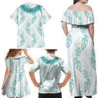 Jade Vine Lei Hawaii Family Matching Off Shoulder Maxi Dress and Hawaiian Shirt Aloha Seamless Tropical Leaves - Polynesian Pride
