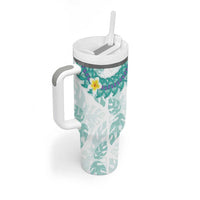 Jade Vine Lei Hawaii Tumbler With Handle Aloha Seamless Tropical Leaves - Polynesian Pride