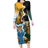 Personalised Rugby 2025 Championship Family Matching Long Sleeve Bodycon Dress and Hawaiian Shirt Southern Hemisphere Countries Mascots - Polynesian Pride