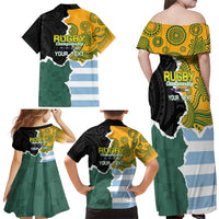 Personalised Rugby 2025 Championship Family Matching Off Shoulder Maxi Dress and Hawaiian Shirt Southern Hemisphere Countries Mascots - Polynesian Pride