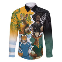 Personalised Rugby 2025 Championship Family Matching Off Shoulder Maxi Dress and Hawaiian Shirt Southern Hemisphere Countries Mascots - Polynesian Pride