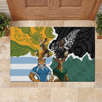 Rugby 2025 Championship Rubber Doormat Southern Hemisphere Countries Mascots LT14 Black - Polynesian Pride