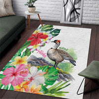 Aloha Hawaii Nene Goose Area Rug Tropical Flowers Watercolor Stylized LT14 White - Polynesian Pride