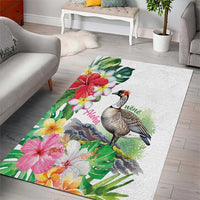 Aloha Hawaii Nene Goose Area Rug Tropical Flowers Watercolor Stylized LT14 - Polynesian Pride