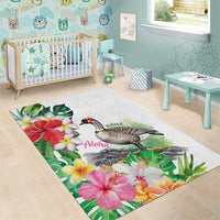 Aloha Hawaii Nene Goose Area Rug Tropical Flowers Watercolor Stylized LT14 - Polynesian Pride
