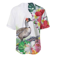 Aloha Hawaii Nene Goose Baseball Jersey Tropical Flowers Watercolor Stylized - Polynesian Pride