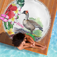 Aloha Hawaii Nene Goose Beach Blanket Tropical Flowers Watercolor Stylized LT14 - Polynesian Pride