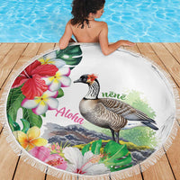 Aloha Hawaii Nene Goose Beach Blanket Tropical Flowers Watercolor Stylized LT14 - Polynesian Pride