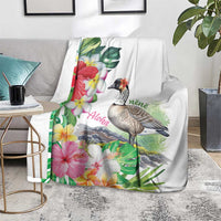 Aloha Hawaii Nene Goose Blanket Tropical Flowers Watercolor Stylized - Polynesian Pride