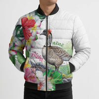 Aloha Hawaii Nene Goose Bomber Puffer Jacket Tropical Flowers Watercolor Stylized LT14 - Polynesian Pride