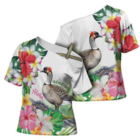 Aloha Hawaii Nene Goose Cross Shoulder Shirt Tropical Flowers Watercolor Stylized LT14 - Polynesian Pride