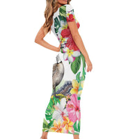 Aloha Hawaii Nene Goose Family Matching Short Sleeve Bodycon Dress and Hawaiian Shirt Tropical Flowers Watercolor Stylized - Polynesian Pride