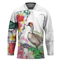 Aloha Hawaii Nene Goose Hockey Jersey Tropical Flowers Watercolor Stylized LT14 Unisex White - Polynesian Pride