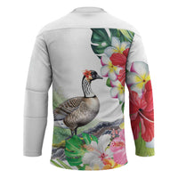 Aloha Hawaii Nene Goose Hockey Jersey Tropical Flowers Watercolor Stylized LT14 - Polynesian Pride