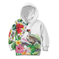 Aloha Hawaii Nene Goose Kid Hoodie Tropical Flowers Watercolor Stylized LT14 Hoodie White - Polynesian Pride
