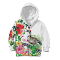 Aloha Hawaii Nene Goose Kid Hoodie Tropical Flowers Watercolor Stylized LT14 Zip Hoodie White - Polynesian Pride
