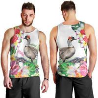Aloha Hawaii Nene Goose Men Tank Top Tropical Flowers Watercolor Stylized LT14 - Polynesian Pride