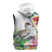 Aloha Hawaii Nene Goose Sleeveless Hoodie Tropical Flowers Watercolor Stylized LT14 - Polynesian Pride