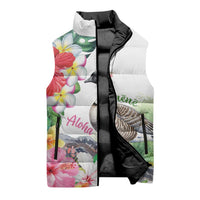 Aloha Hawaii Nene Goose Sleeveless Puffer Jacket Tropical Flowers Watercolor Stylized LT14 - Polynesian Pride