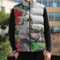 Aloha Hawaii Nene Goose Sleeveless Puffer Jacket Tropical Flowers Watercolor Stylized LT14 - Polynesian Pride
