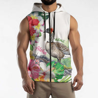 Aloha Hawaii Nene Goose Sleeveless Zip Hoodie Tropical Flowers Watercolor Stylized LT14 - Polynesian Pride