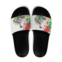 Aloha Hawaii Nene Goose Slide Sandals Tropical Flowers Watercolor Stylized - Polynesian Pride