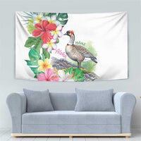 Aloha Hawaii Nene Goose Tapestry Tropical Flowers Watercolor Stylized - Polynesian Pride