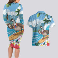 Aloha Hawaii Shaka Nene Goose Couples Matching Long Sleeve Bodycon Dress and Hawaiian Shirt Surfing Take It Easy - Polynesian Pride