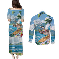 Aloha Hawaii Shaka Nene Goose Couples Matching Puletasi and Long Sleeve Button Shirt Surfing Take It Easy LT14 - Polynesian Pride