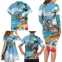 Aloha Hawaii Shaka Nene Goose Family Matching Long Sleeve Bodycon Dress and Hawaiian Shirt Surfing Take It Easy - Polynesian Pride