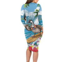 Aloha Hawaii Shaka Nene Goose Family Matching Long Sleeve Bodycon Dress and Hawaiian Shirt Surfing Take It Easy - Polynesian Pride