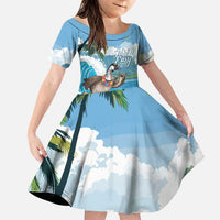 Aloha Hawaii Shaka Nene Goose Family Matching Puletasi and Hawaiian Shirt Surfing Take It Easy LT14 Daughter's Dress Blue - Polynesian Pride
