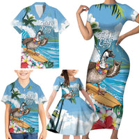 Aloha Hawaii Shaka Nene Goose Family Matching Short Sleeve Bodycon Dress and Hawaiian Shirt Surfing Take It Easy - Polynesian Pride