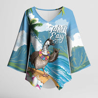 Aloha Hawaii Shaka Nene Goose Kimono Sleeve Blouse Surfing Take It Easy LT14 Female Blue - Polynesian Pride