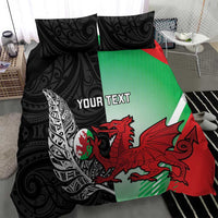 New Zealand and Wales Rugby Custom Bedding Set Aotearoa All Black Combine Welsh Dragon - Polynesian Pride