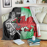 New Zealand and Wales Rugby Custom Blanket Aotearoa All Black Combine Welsh Dragon - Polynesian Pride
