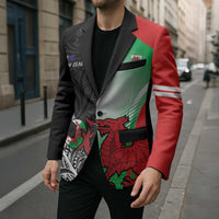 New Zealand and Wales Rugby Custom Blazer Aotearoa All Black Combine Welsh Dragon - Polynesian Pride
