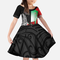 New Zealand and Wales Rugby Custom Family Matching Off The Shoulder Long Sleeve Dress and Hawaiian Shirt Aotearoa All Black Combine Welsh Dragon - Polynesian Pride