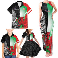 New Zealand and Wales Rugby Custom Family Matching Tank Maxi Dress and Hawaiian Shirt Aotearoa All Black Combine Welsh Dragon - Polynesian Pride