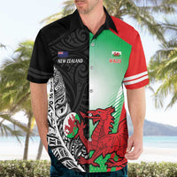 New Zealand and Wales Rugby Custom Hawaiian Shirt Aotearoa All Black Combine Welsh Dragon - Polynesian Pride