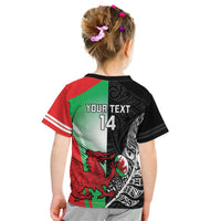 New Zealand and Wales Rugby Custom Kid T Shirt Aotearoa All Black Combine Welsh Dragon - Polynesian Pride