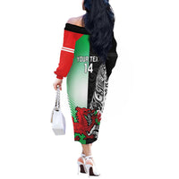 New Zealand and Wales Rugby Custom Off The Shoulder Long Sleeve Dress Aotearoa All Black Combine Welsh Dragon - Polynesian Pride