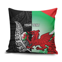 New Zealand and Wales Rugby Custom Pillow Cover Aotearoa All Black Combine Welsh Dragon - Polynesian Pride