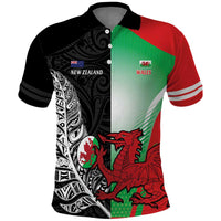 New Zealand and Wales Rugby Custom Polo Shirt Aotearoa All Black Combine Welsh Dragon - Polynesian Pride