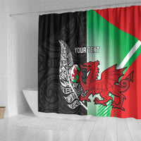 New Zealand and Wales Rugby Custom Shower Curtain Aotearoa All Black Combine Welsh Dragon - Polynesian Pride