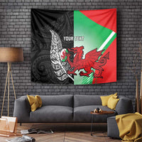 New Zealand and Wales Rugby Custom Tapestry Aotearoa All Black Combine Welsh Dragon - Polynesian Pride