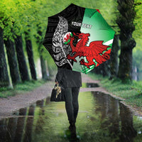 New Zealand and Wales Rugby Custom Umbrella Aotearoa All Black Combine Welsh Dragon - Polynesian Pride