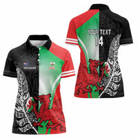 New Zealand and Wales Rugby Custom Women Polo Shirt Aotearoa All Black Combine Welsh Dragon - Polynesian Pride