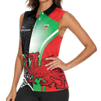 New Zealand and Wales Rugby Custom Women Sleeveless Polo Shirt Aotearoa All Black Combine Welsh Dragon - Polynesian Pride